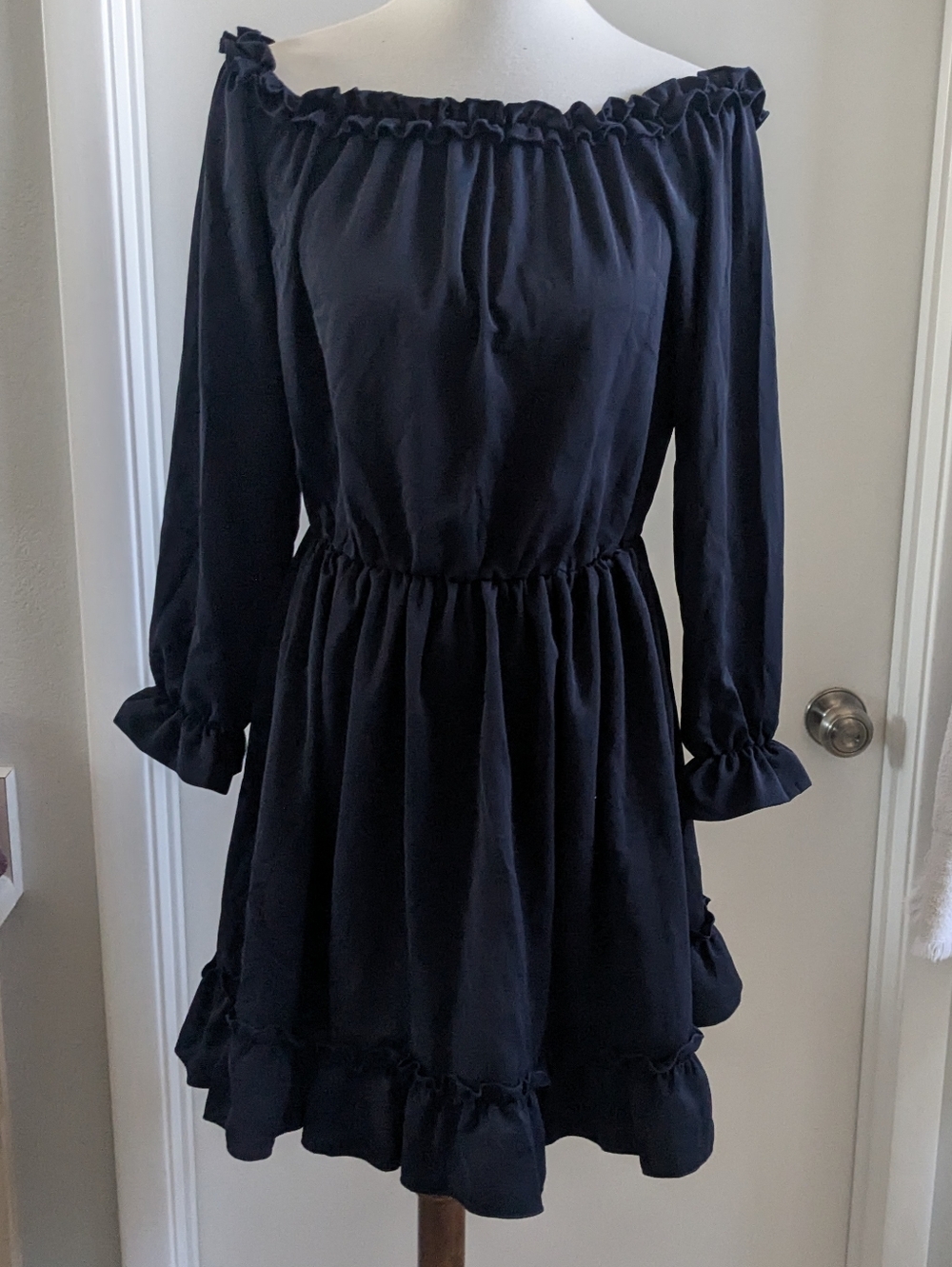 Off-Shoulder Black Ruffle Hem Dress